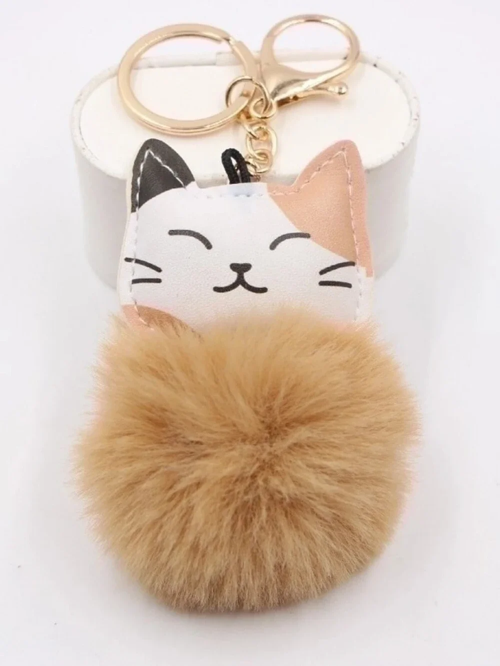 Cat Pom-Pom Keychain Plush - Red